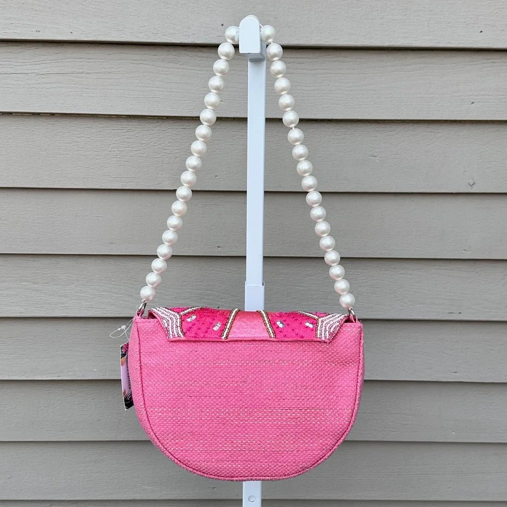 Kayu Limited Edition Pink Grapefruit Beaded Pearl Strap Shoulder Bag Novelty